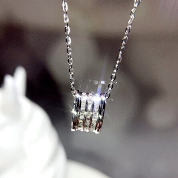 NEW 925 Silver White Sapphire Spinner Necklace